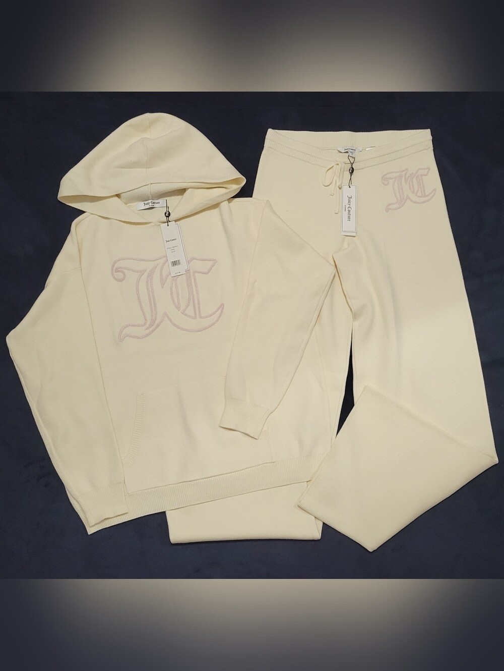 Juicy Couture Angel Embroidered Oversized Knit Hoodie & Wide Leg Pant Set - S